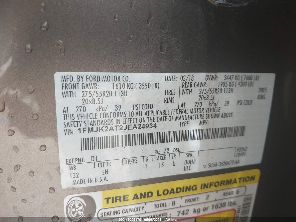 1FMJK2AT2JEA24934 2018 FORD EXPEDITION MAX photo no. 9
