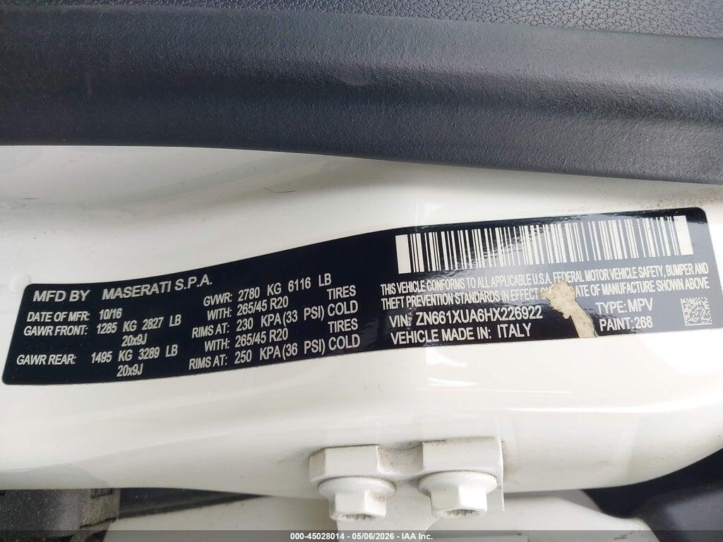 ZN661XUA6HX226922 2017 MASERATI LEVANTE photo no. 9