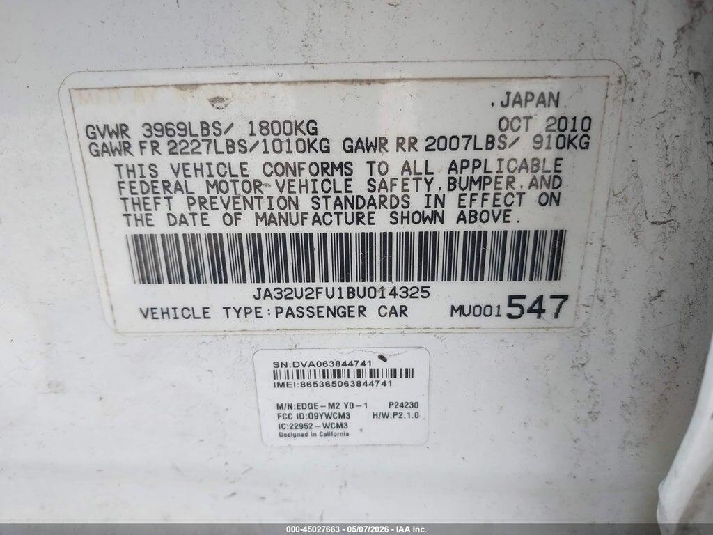 JA32U2FU1BU014325 2011 MITSUBISHI LANCER photo no. 9