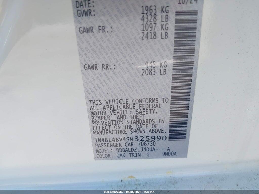 1N4BL4BV4SN325990 2025 NISSAN ALTIMA photo no. 9