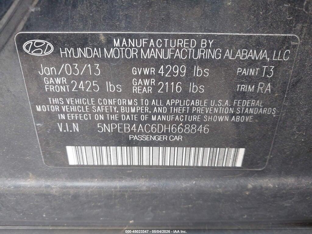 5NPEB4AC6DH668846 2013 HYUNDAI SONATA photo no. 9