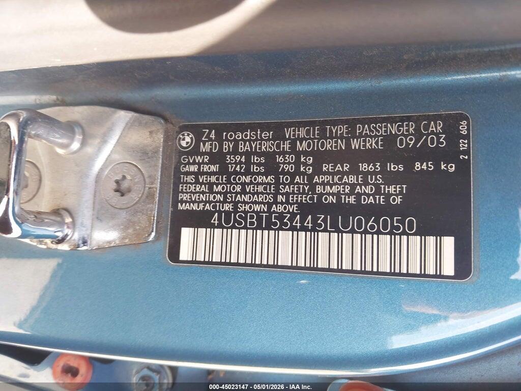 4USBT53443LU06050 2003 BMW Z4 photo no. 9