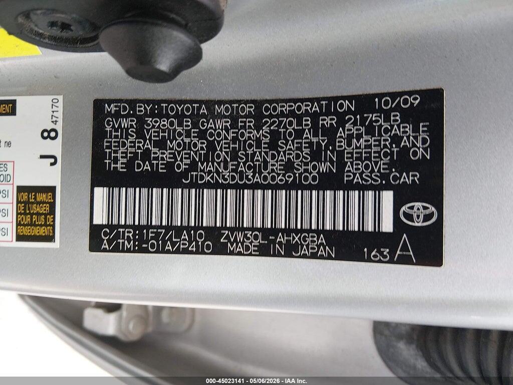 JTDKN3DU3A0069100 2010 TOYOTA PRIUS photo no. 9