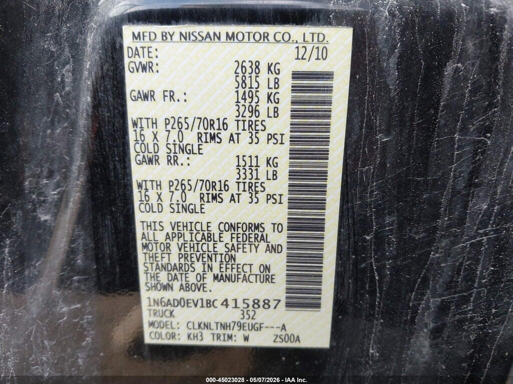 1N6AD0EV1BC415887 2011 NISSAN FRONTIER photo no. 9