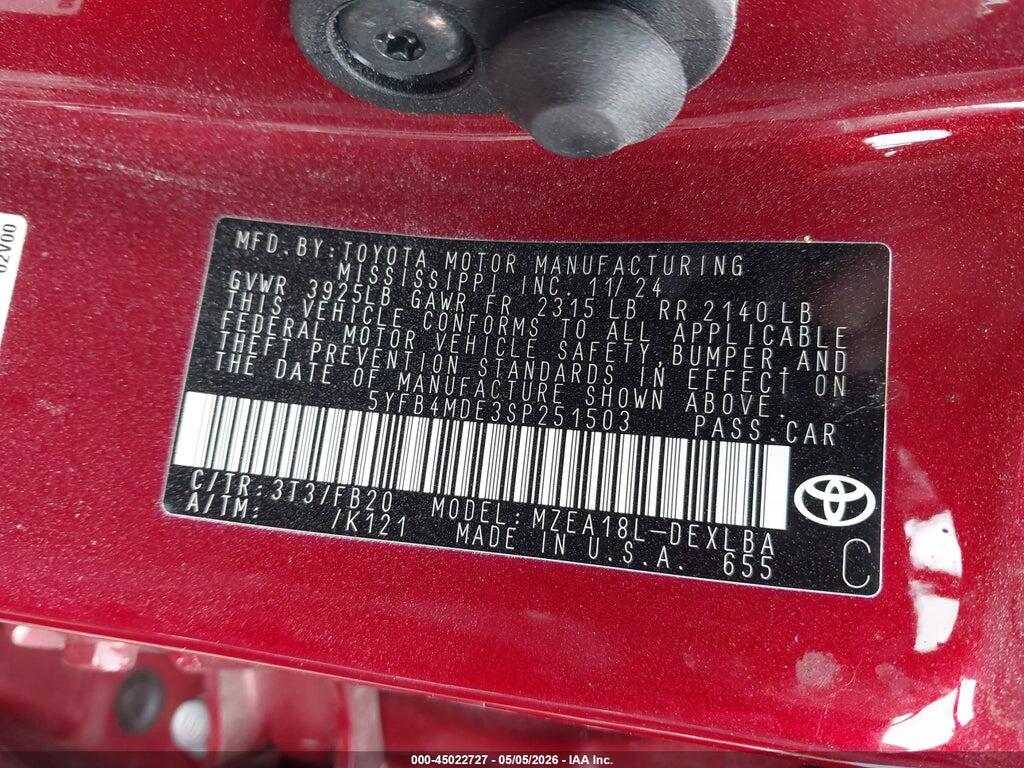 5YFB4MDE3SP251503 2025 TOYOTA COROLLA photo no. 9