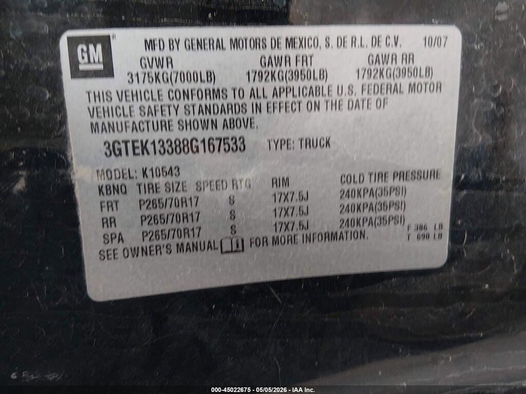 3GTEK13388G167533 2008 GMC SIERRA 1500 photo no. 9