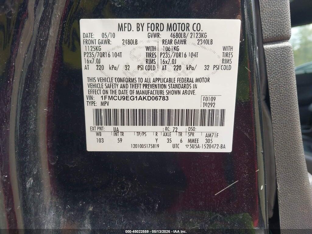 1FMCU9EG1AKD06783 2010 FORD ESCAPE photo no. 9