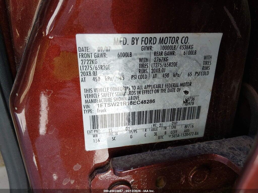 1FTSW21R18EC48286 2008 FORD F-250 photo no. 9