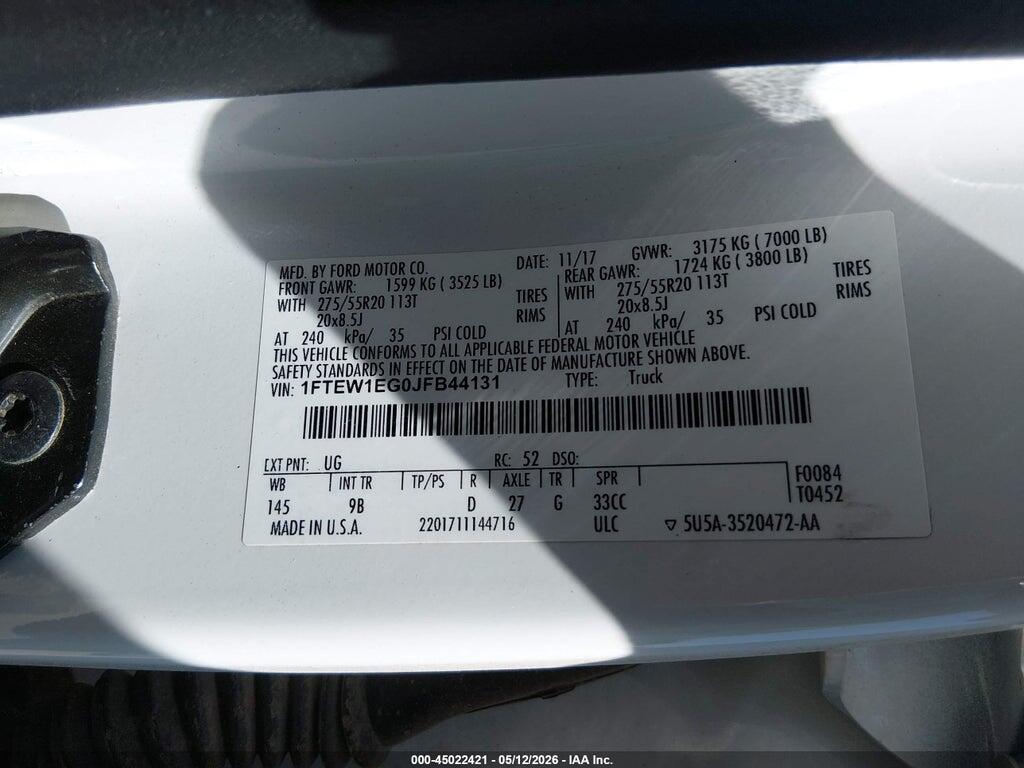 1FTEW1EG0JFB44131 2018 FORD F-150 photo no. 9