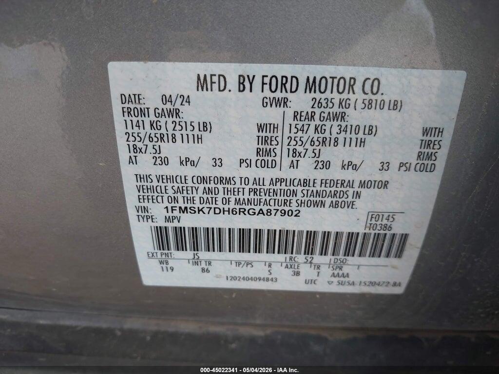 1FMSK7DH6RGA87902 2024 FORD EXPLORER photo no. 9