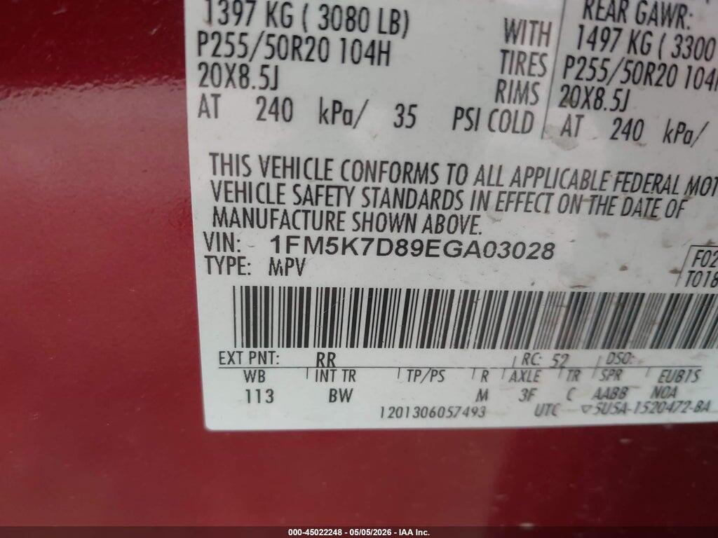 1FM5K7D89EGA03028 2014 FORD EXPLORER photo no. 9