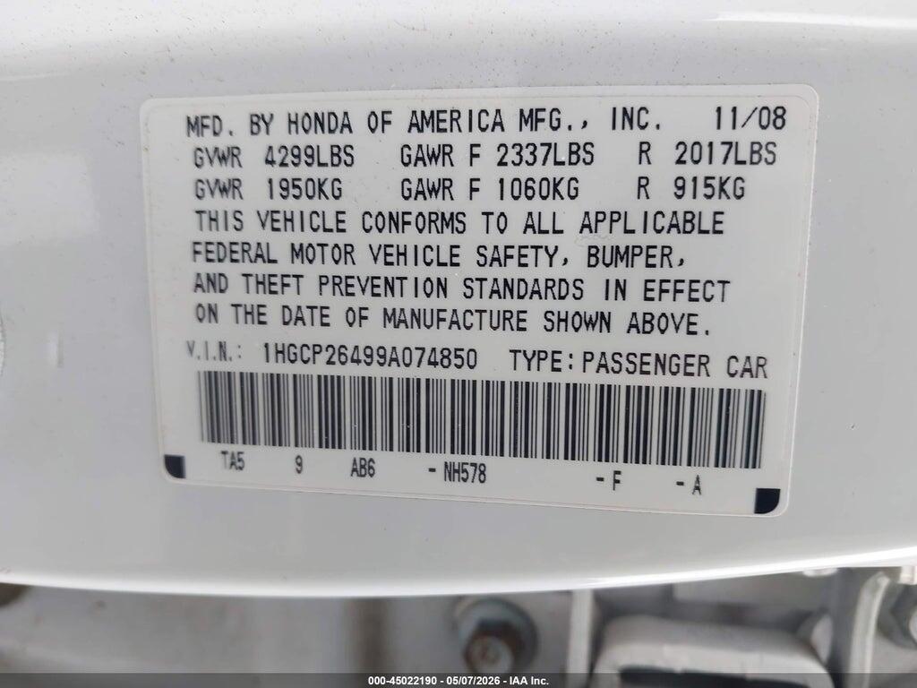 1HGCP26499A074850 2009 HONDA ACCORD photo no. 9