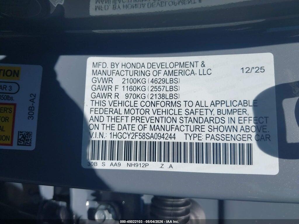 1HGCY2F58SA094244 2025 HONDA ACCORD HYBRID photo no. 9