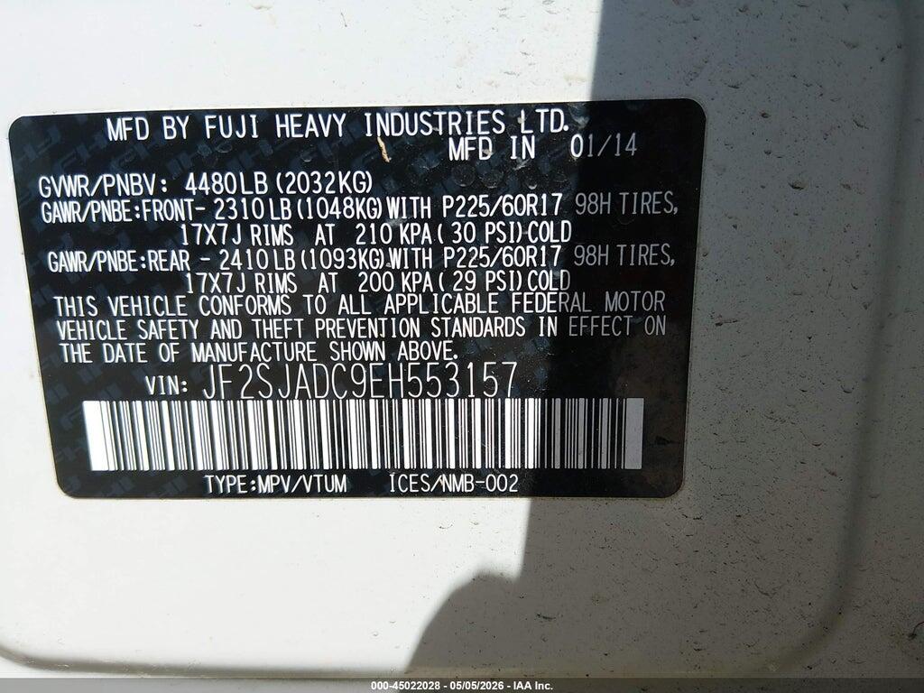 JF2SJADC9EH553157 2014 SUBARU FORESTER photo no. 9
