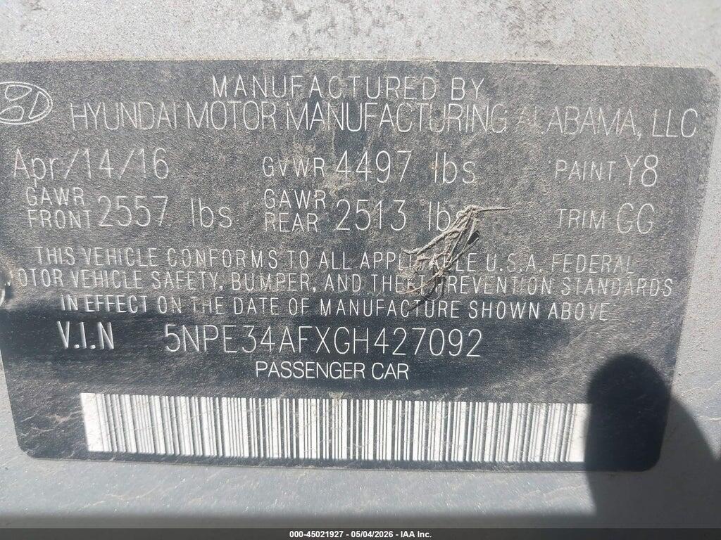 5NPE34AFXGH427092 2016 HYUNDAI SONATA photo no. 9