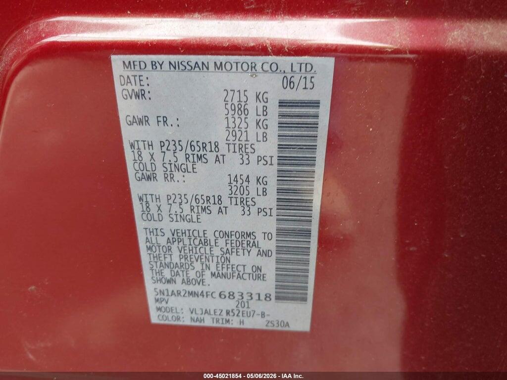 5N1AR2MN4FC683318 2015 NISSAN PATHFINDER photo no. 9