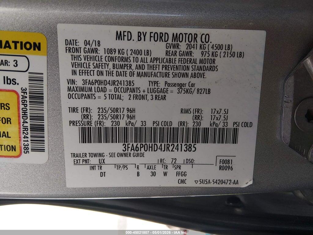 3FA6P0HD4JR241385 2018 FORD FUSION photo no. 9
