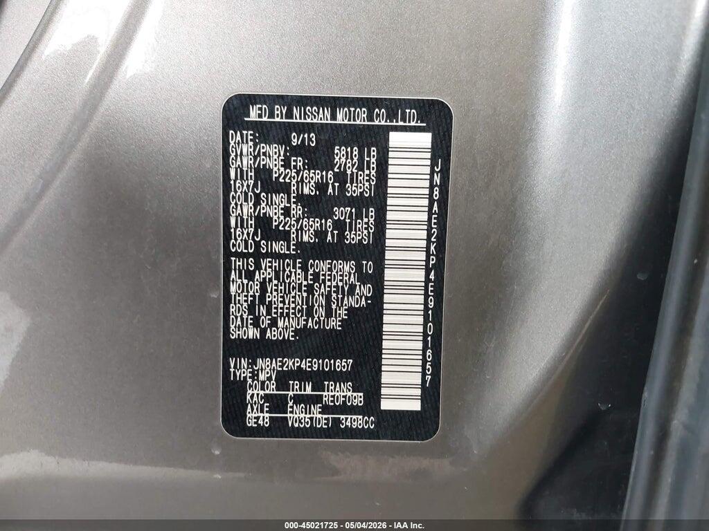 JN8AE2KP4E9101657 2014 NISSAN QUEST photo no. 9