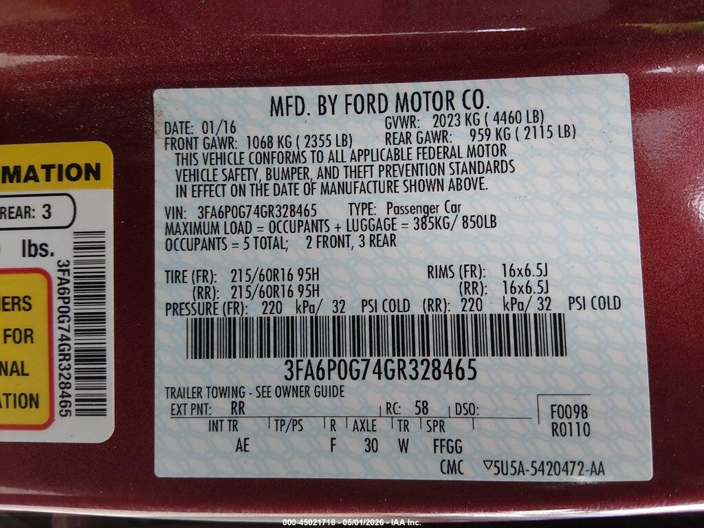 3FA6P0G74GR328465 2016 FORD FUSION photo no. 9