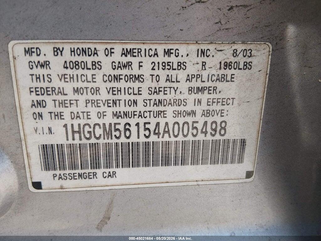 1HGCM56154A005498 2004 HONDA ACCORD photo no. 9