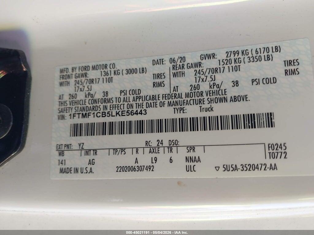 1FTMF1CB5LKE56443 2020 FORD F-150 photo no. 9