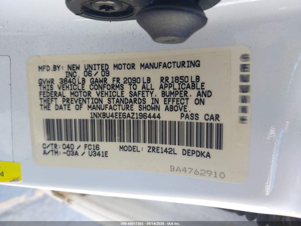 1NXBU4EE6AZ196444 2010 TOYOTA COROLLA photo no. 9