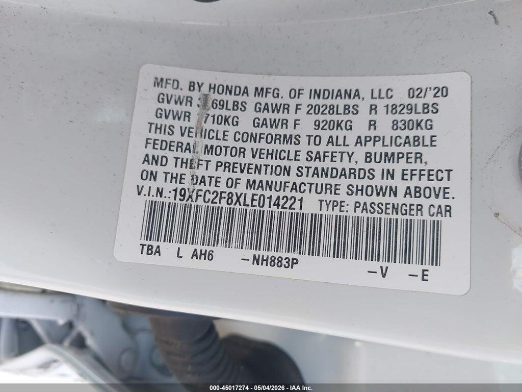 19XFC2F8XLE014221 2020 HONDA CIVIC photo no. 9