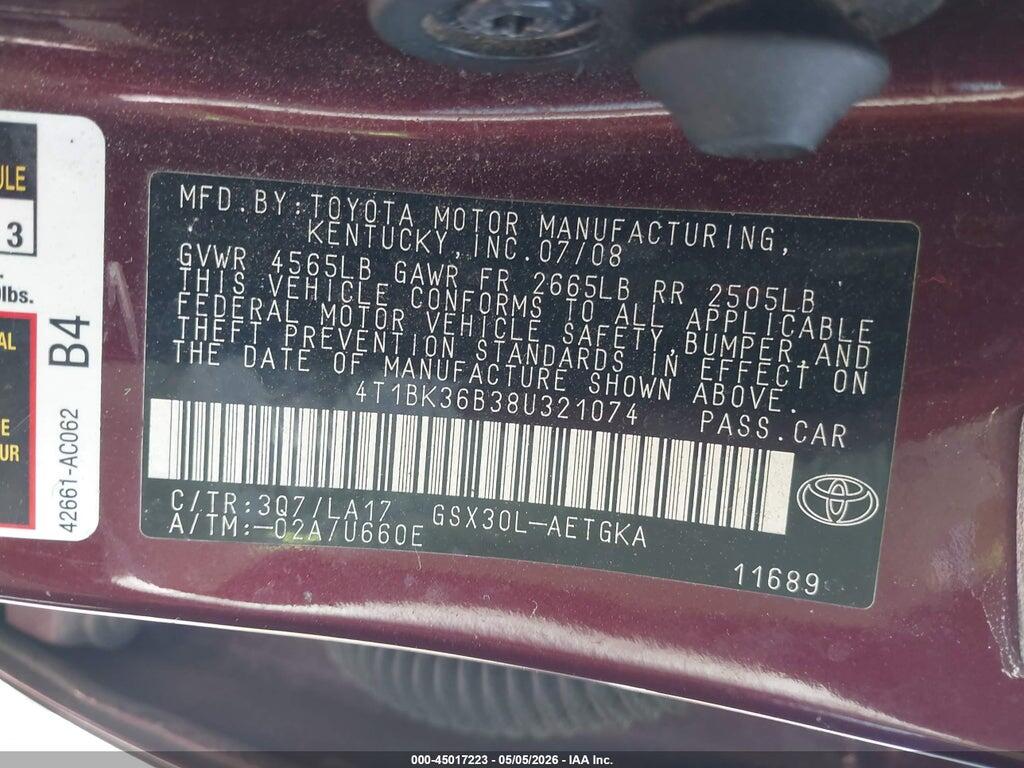 4T1BK36B38U321074 2008 TOYOTA AVALON photo no. 9