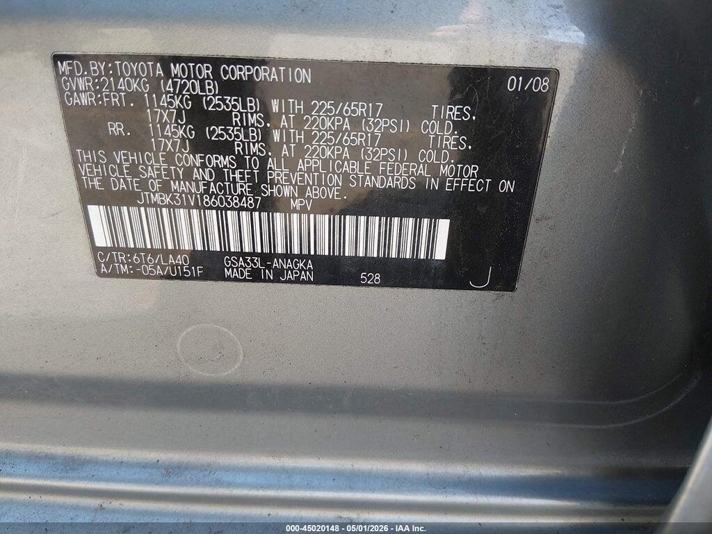 JTMBK31V186038487 2008 TOYOTA RAV4 photo no. 9