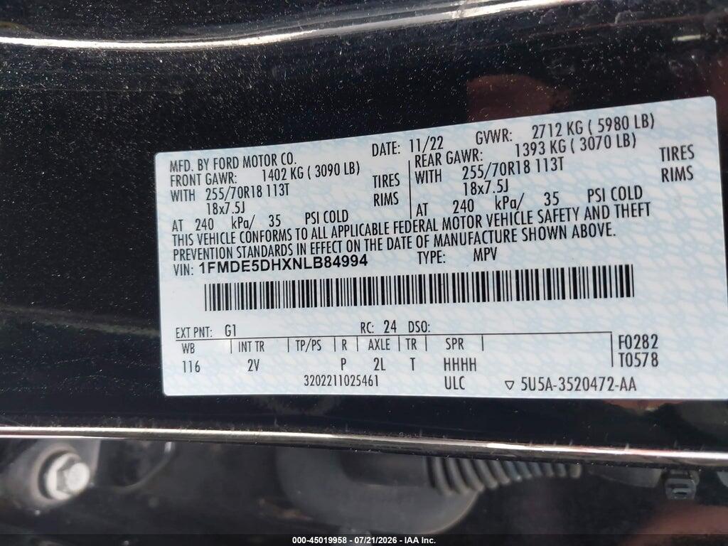 1FMDE5DHXNLB84994 2022 FORD BRONCO photo no. 9