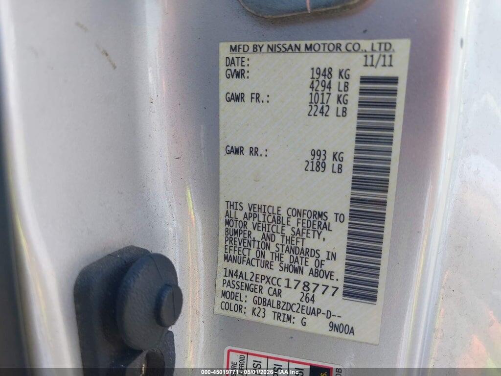 1N4AL2EPXCC178777 2012 NISSAN ALTIMA photo no. 9