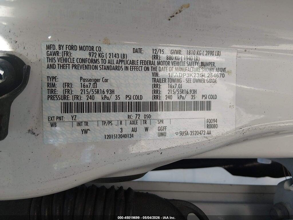 1FADP3K23GL254670 2016 FORD FOCUS photo no. 9