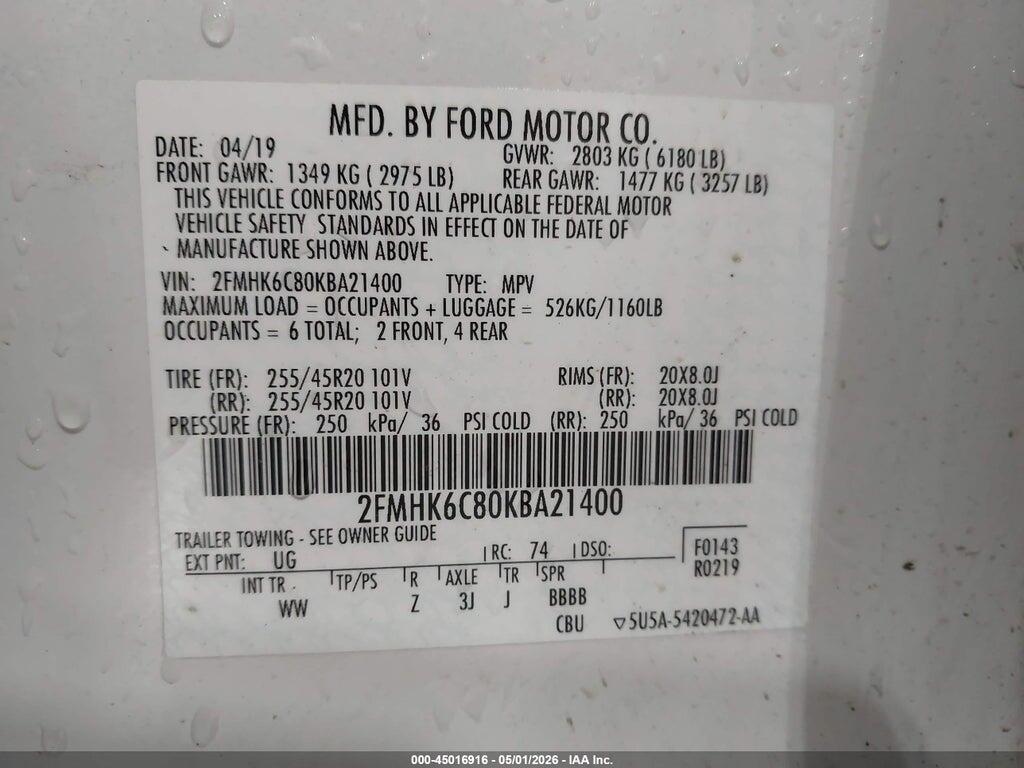 2FMHK6C80KBA21400 2019 FORD FLEX photo no. 9