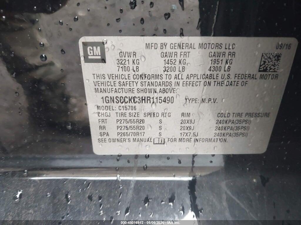 1GNSCCKC3HR115490 2017 CHEVROLET TAHOE photo no. 9