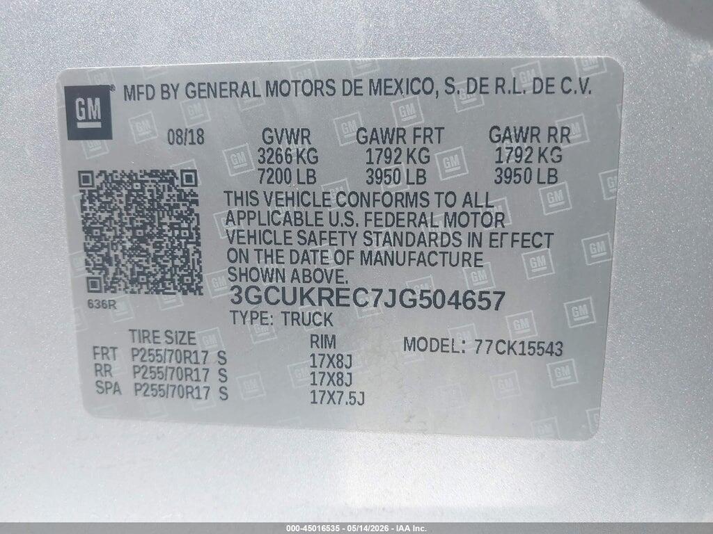 3GCUKREC7JG504657 2018 CHEVROLET SILVERADO 1500 photo no. 9