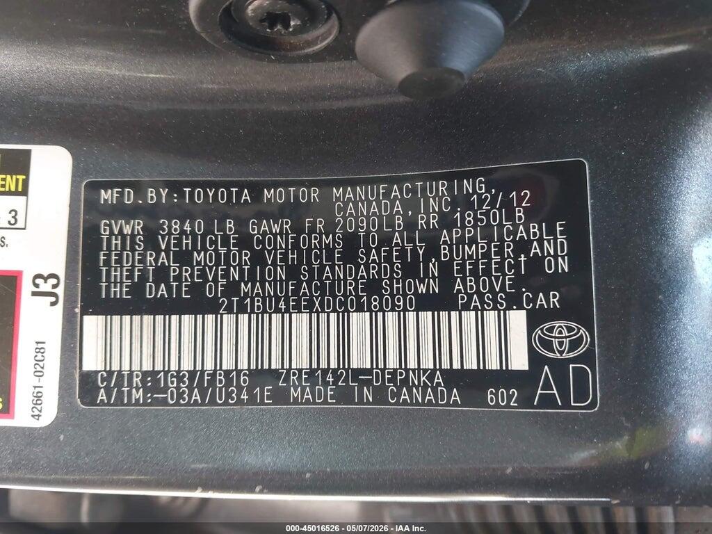 2T1BU4EEXDC018090 2013 TOYOTA COROLLA photo no. 9