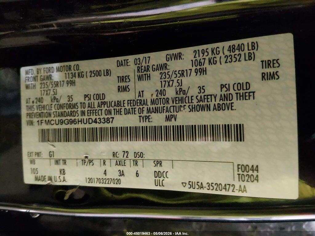 1FMCU9G96HUD43387 2017 FORD ESCAPE photo no. 9