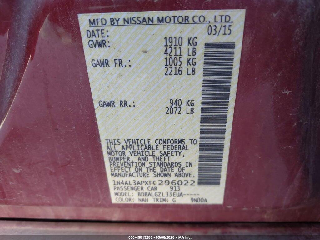 1N4AL3APXFC296022 2015 NISSAN ALTIMA photo no. 9