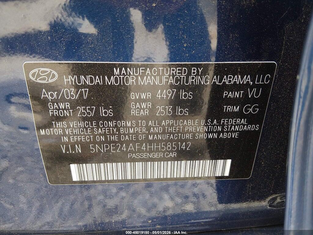 5NPE24AF4HH585142 2017 HYUNDAI SONATA photo no. 9