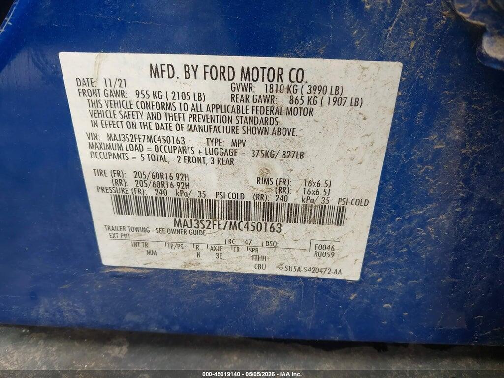 MAJ3S2FE7MC450163 2021 FORD ECOSPORT photo no. 9
