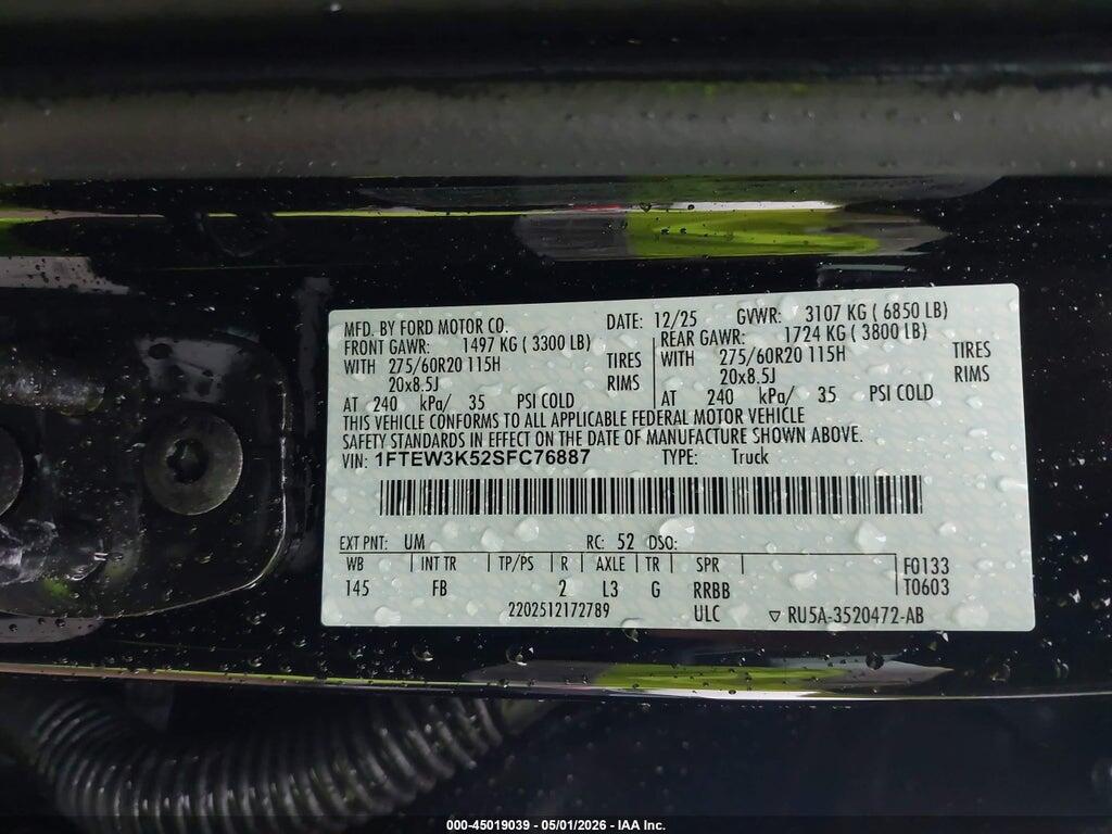 1FTEW3K52SFC76887 2025 FORD F-150 photo no. 9
