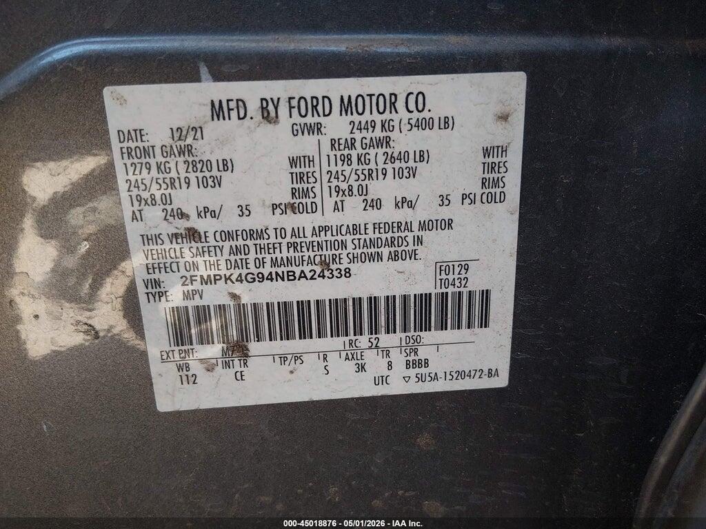 2FMPK4G94NBA24338 2022 FORD EDGE photo no. 9