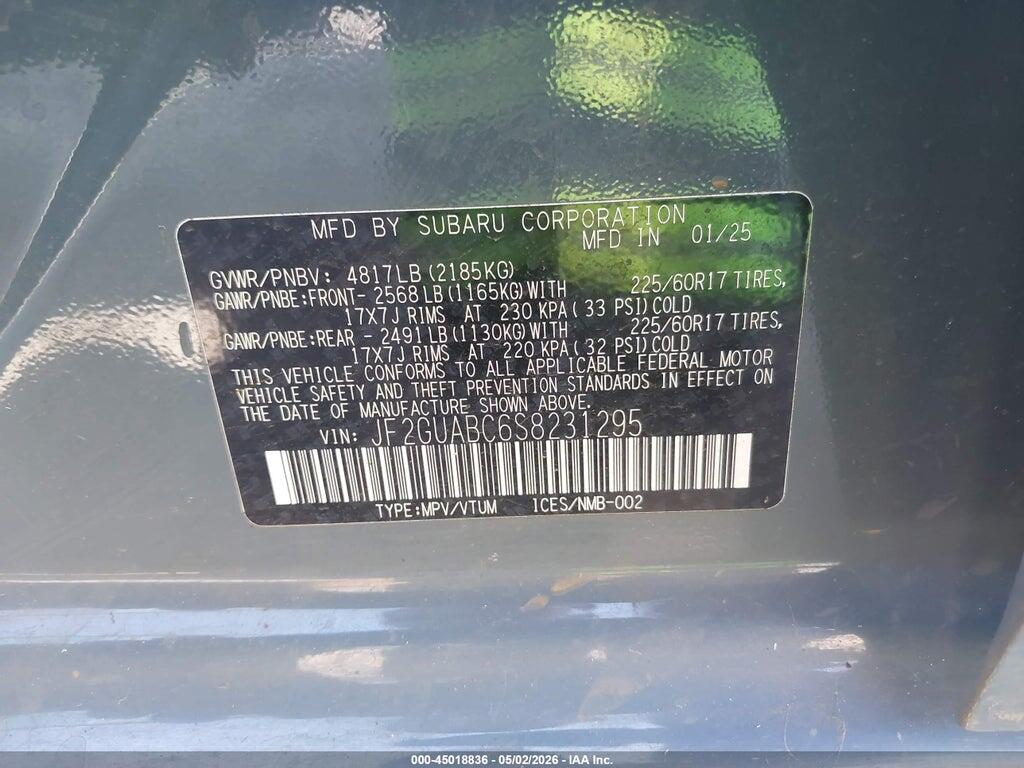 JF2GUABC6S8231295 2025 SUBARU CROSSTREK photo no. 9