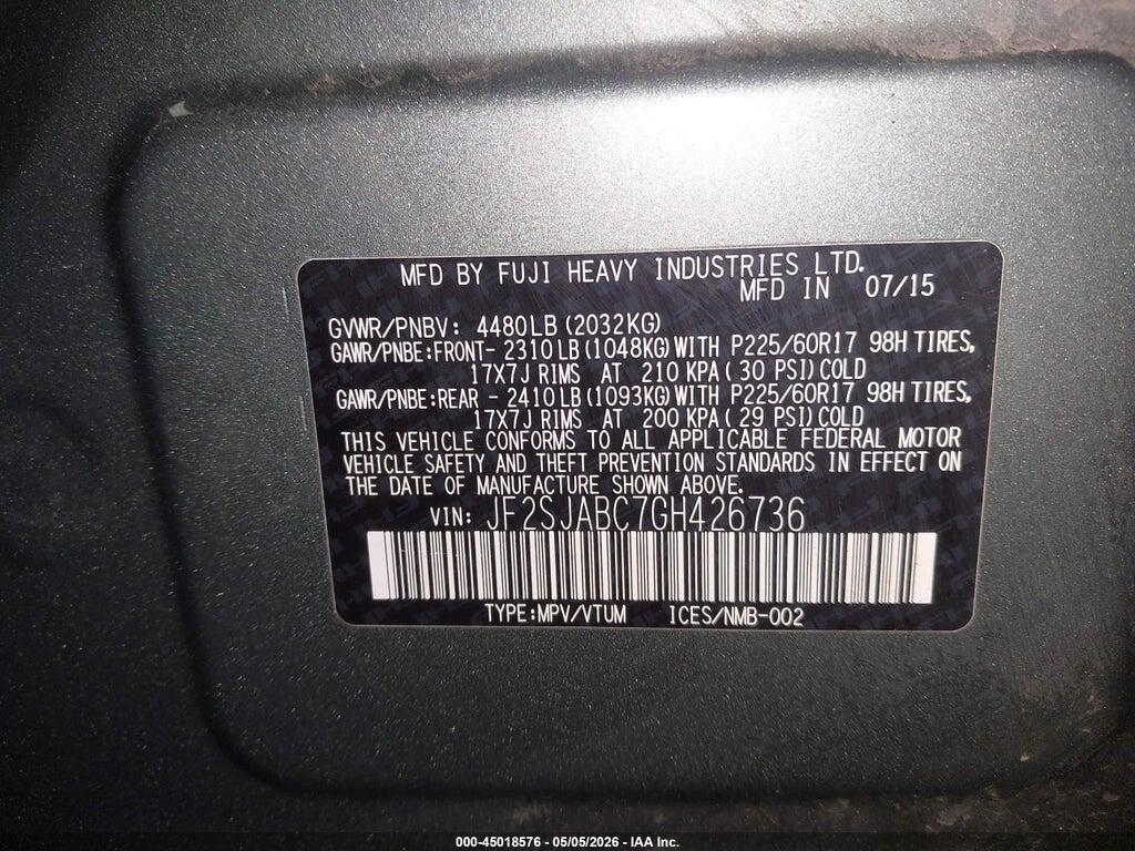 JF2SJABC7GH426736 2016 SUBARU FORESTER photo no. 9