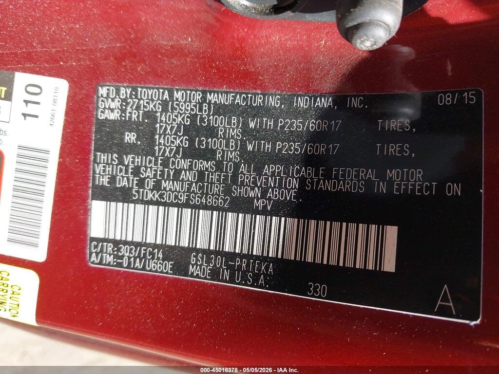 5TDKK3DC9FS648662 2015 TOYOTA SIENNA photo no. 9