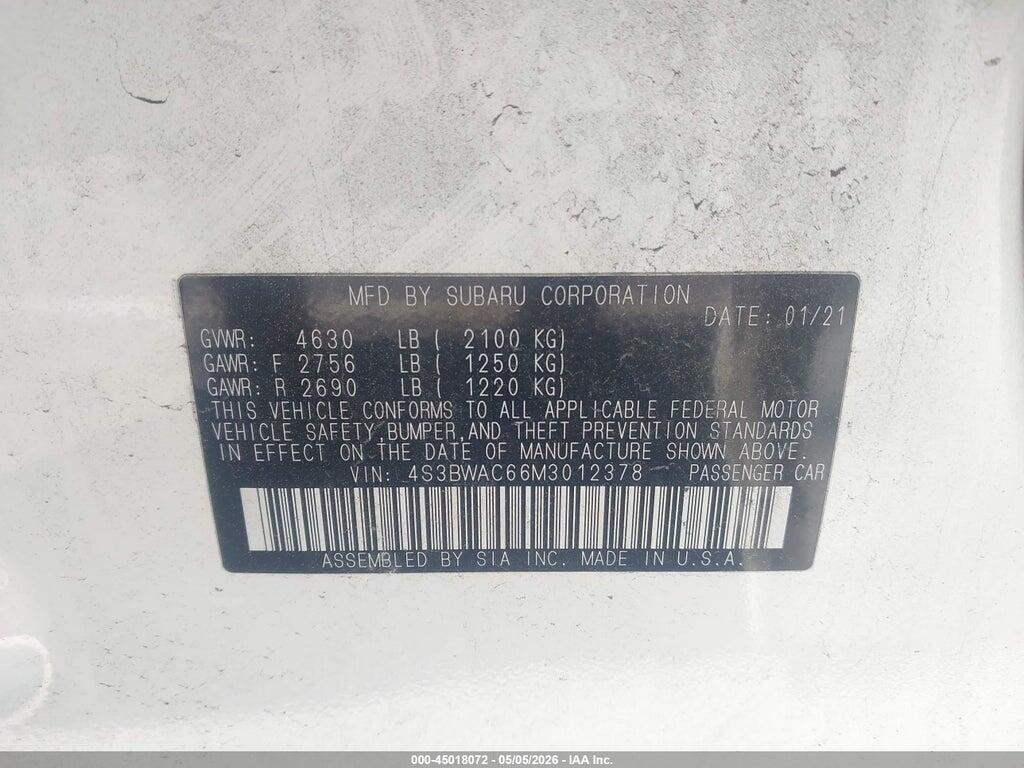 4S3BWAC66M3012378 2021 SUBARU LEGACY photo no. 9