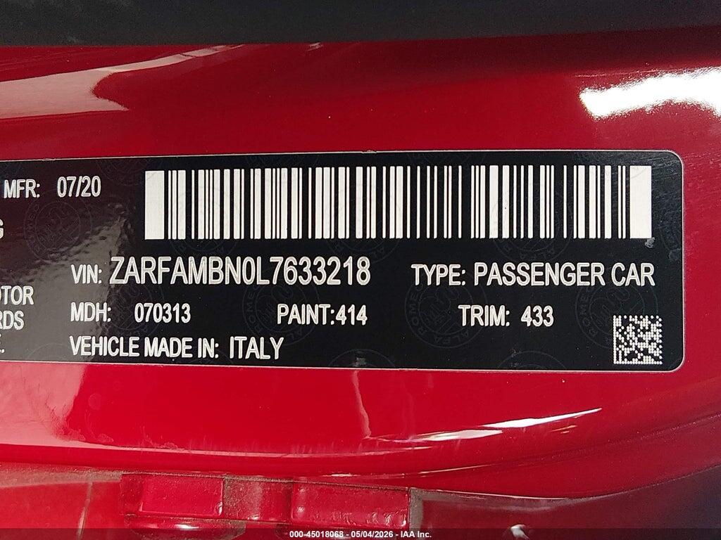 ZARFAMBN0L7633218 2020 ALFA ROMEO GIULIA photo no. 9