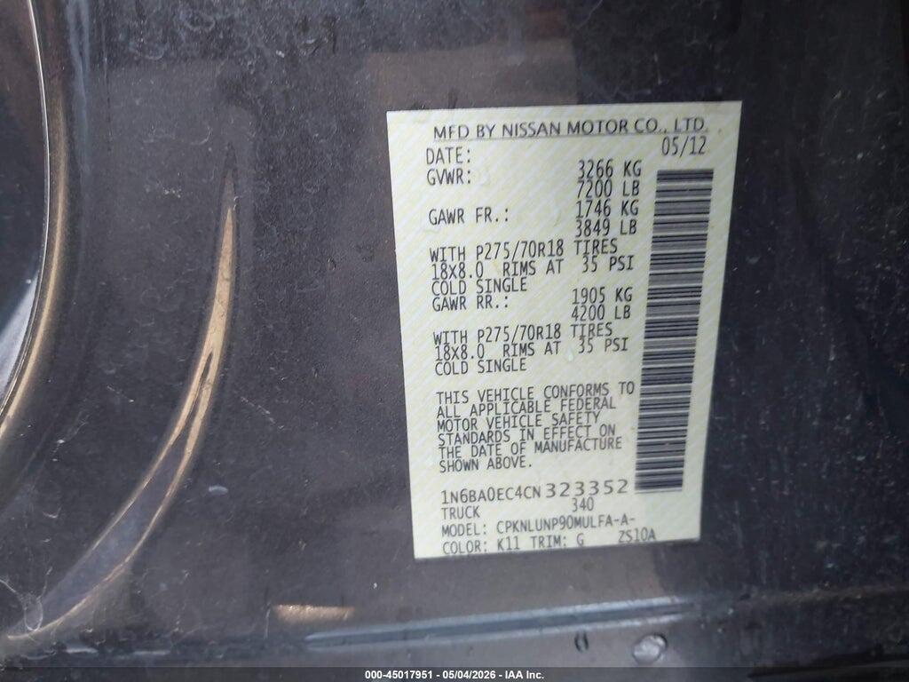 1N6BA0EC4CN323352 2012 NISSAN TITAN photo no. 9