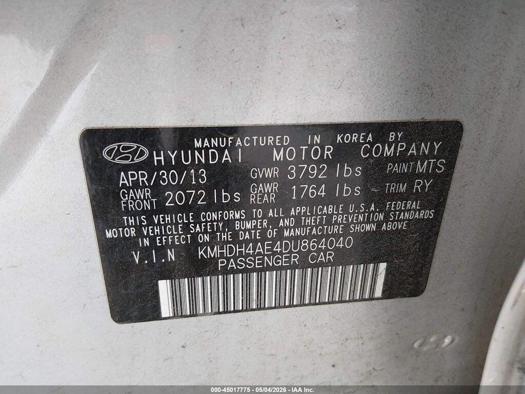 KMHDH4AE4DU864040 2013 HYUNDAI ELANTRA photo no. 9