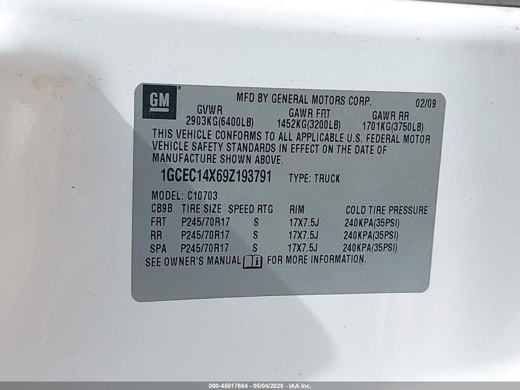 1GCEC14X69Z193791 2009 CHEVROLET SILVERADO 1500 photo no. 9